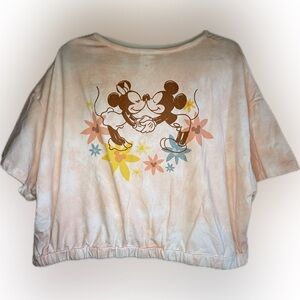 Disney Parks Mickey and Minnie Floral Cropped Tie-Dye Shirt Size XL